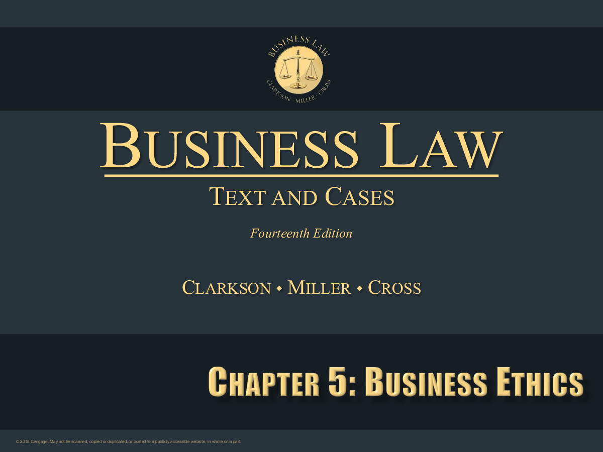 Business law BBUS - Chapter 5: Business Ethics