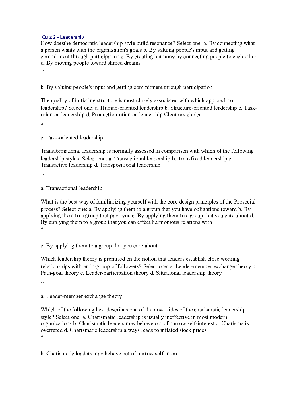 Organizational behavior BBUS - Quiz 2.