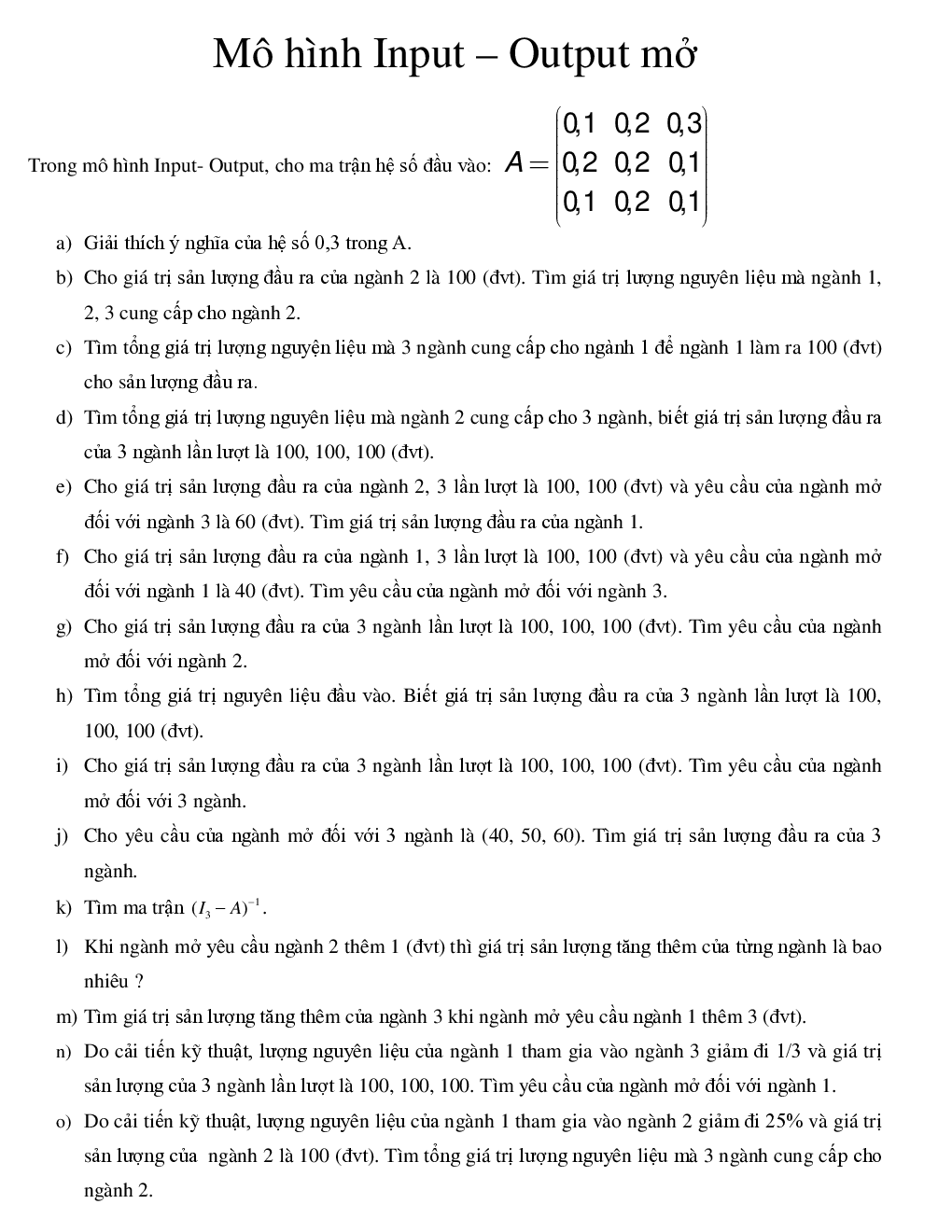 Toán cao cấp UEH - Bài tập input output